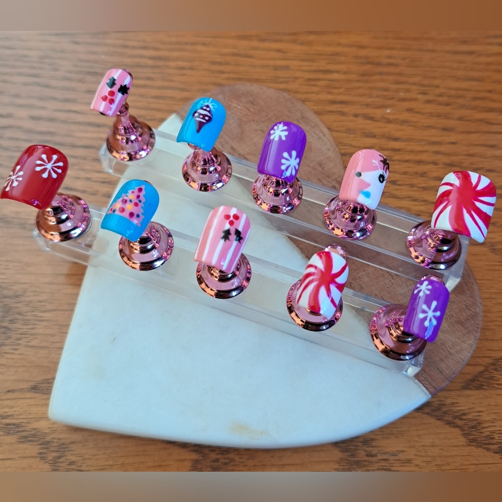 Full Custom Made Set of Press On Nails "Christmas Candy"